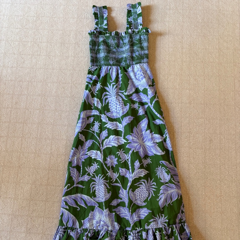 Farm Rio Green Tropical Swing Sleeveless Midi Dress